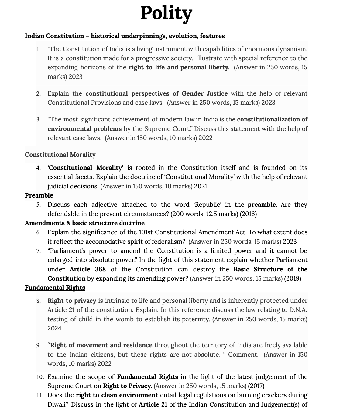 (PDF) Unsolved PYQs for UPSC Mains: Essay & General Studies (2013–2024)